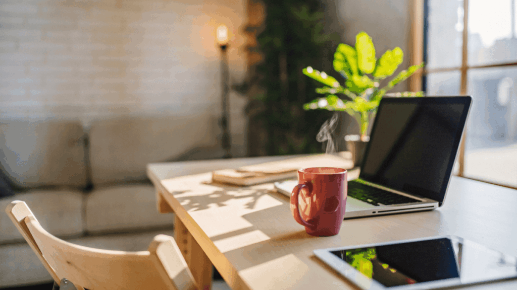 Peaceful morning routine for success with coffee and calm productivity